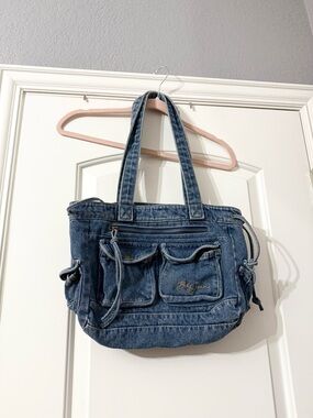 Urban Outfitters Denim Tote in Blue with Front Pockets